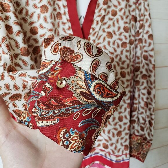 Zara Paisley Floral Printed Satin Button Front Shirt Blouse Women's Medium - Picture 10 of 16